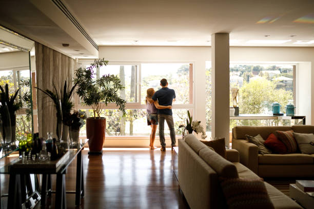 Couple admiring decorated home